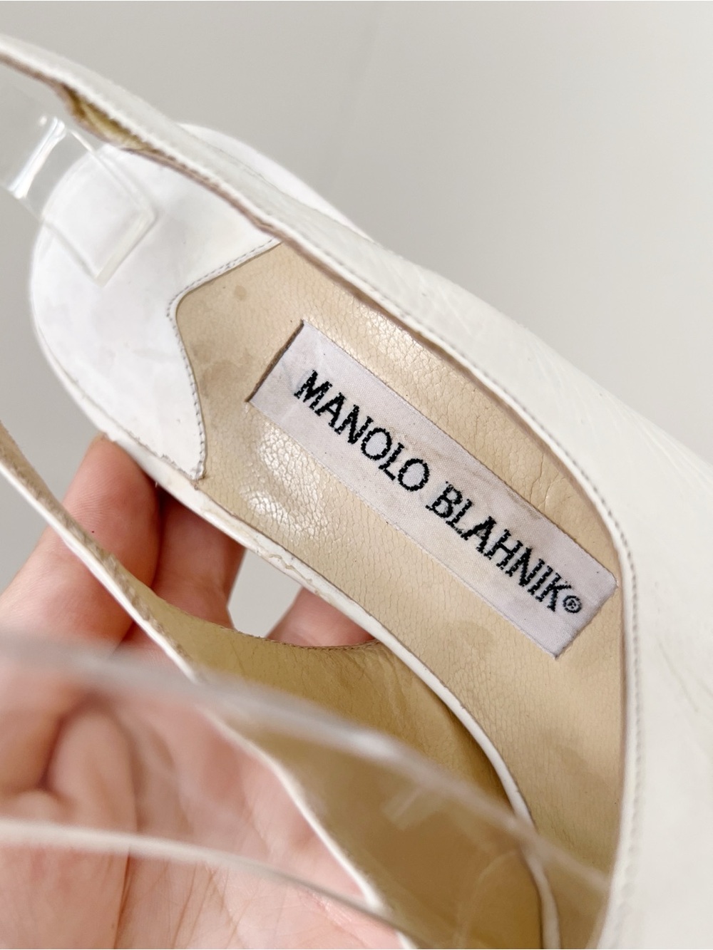 Manolo Blahnik • cream leather heels slingback pumps open toe cutout sandals - Picture 4 of 12